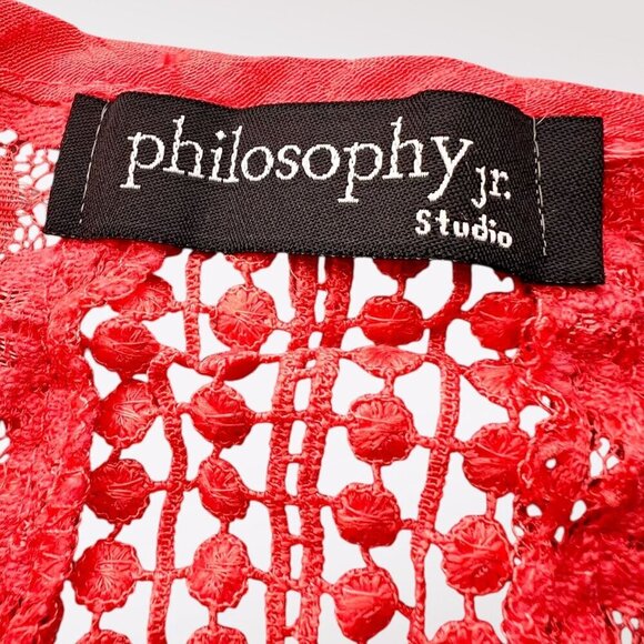 Philosophy Jr. Studio Coral Lace Crochet Top Split Back Blouse XS - Picture 3 of 10